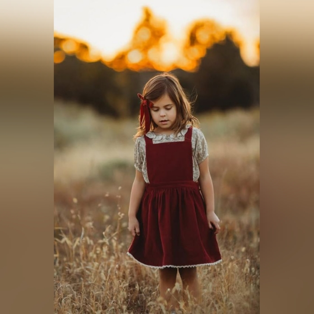 Burgundy Pinafore Dress with Bow